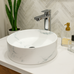 370*370*130mm Bathroom Round Carrara White Above Counter Ceramic Wash Basin 370*370*130mm Bathroom Round Carrara White Above Counter Ceramic Wash Basin